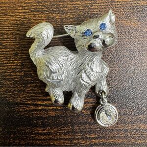 Louis Giusti Cat Brooch Silver Tone Kitten Rhinestone Vintage 80’s Gigi